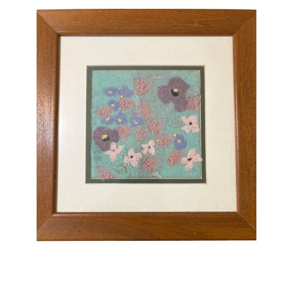 Framed Fiber Art By Cheri Green Using Dryer Lint Flower Garden Wooden Frame